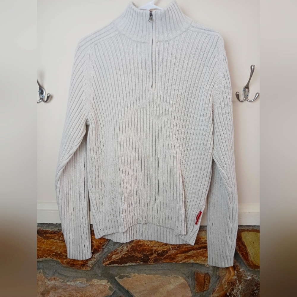 🍂 Abercrombie & Fitch Men's Half Zip Muscle oatmeal sweater Size Large Preloved